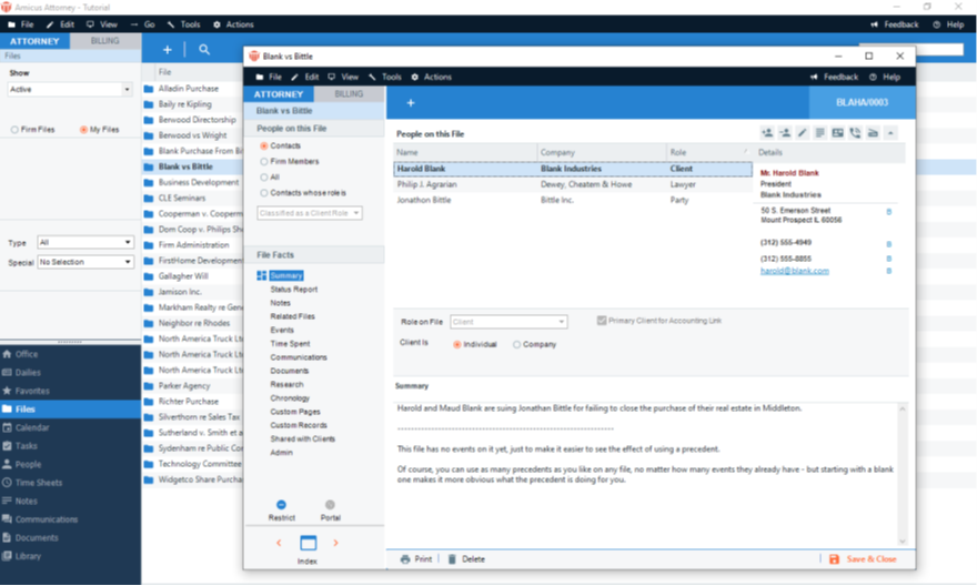 screenshot of Amicus Attorney